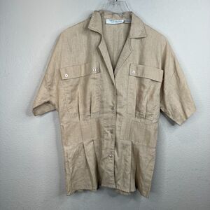Adolfo Women's Notch‎ Collar Button Up Shirt Top Short Sleeve Beige Size 5/6